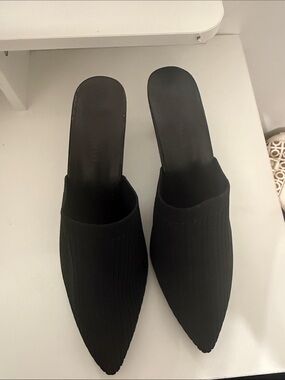 Black Pointed Knit Mule Slides - Women's Shoes